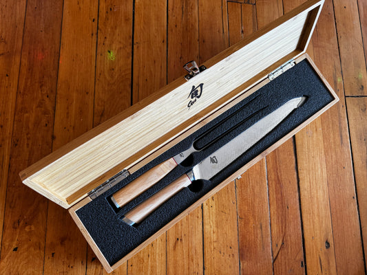 Shun Hikari Carving Knife Set In Wood Box